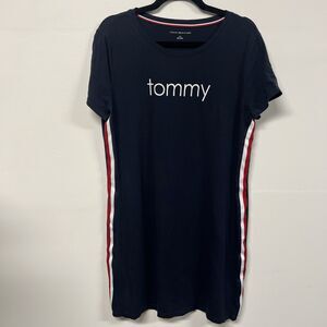 Tommy Hilfiger Logo Dress Womens Size L Blue Red White Stripe Loungewear Short